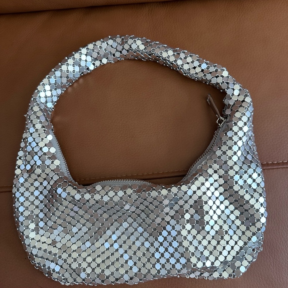 Urban Outfitters Silver Shoulder Bag with Metallic Mesh